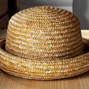 Ladies Tan w/Turned Up & Rolled Edges Straw Hat Vintage
